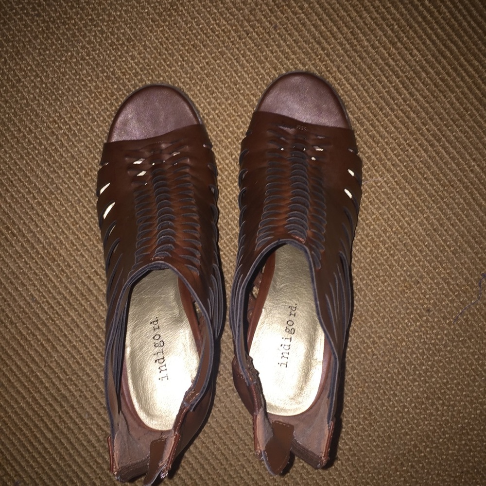 Peep Toe Cork Heels Brown vegan leather Wedges - Picture 4 of 7